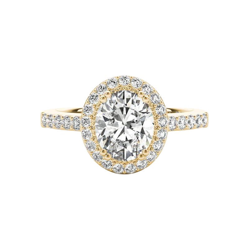 Anello con diamante ovale aureolato in oro giallo 18 carati certificato GIA da 1,31 carati in vendita