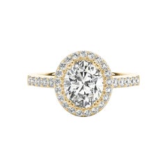 GIA Certified 1.31 Carat Oval Diamond Halo 18K Yellow Gold Diamond Ring