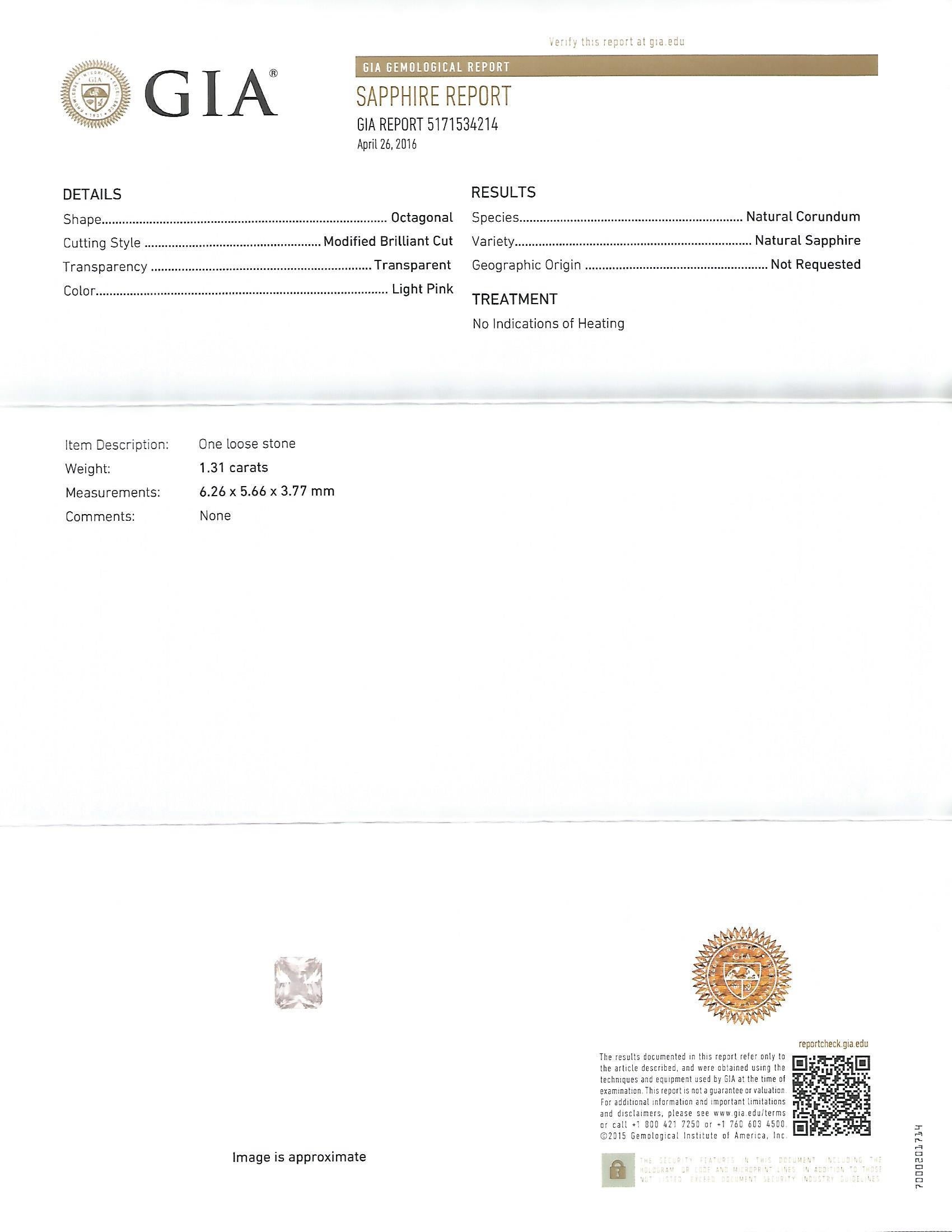 GIA-zertifizierter 1,31 Karat 3-Stein-Verlobungsring mit natürlichem rosa Saphir und Diamant Damen im Angebot