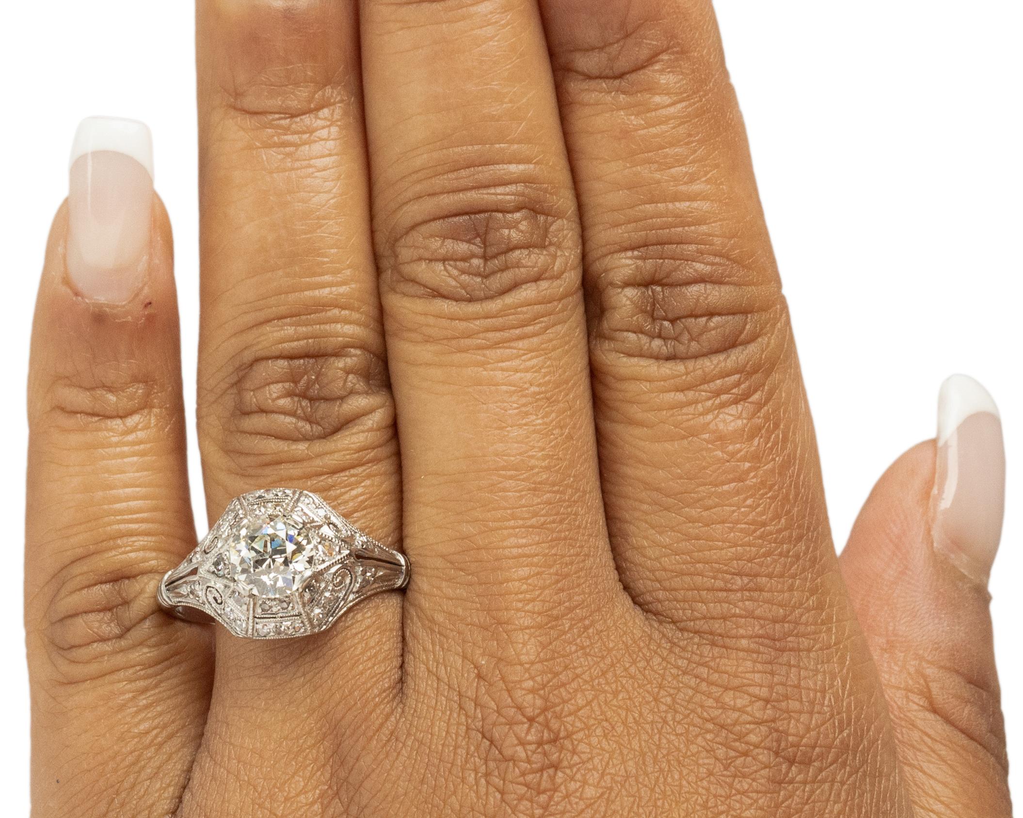 Bague de fiançailles Art déco en platine avec diamants de 1.31 carat de poids total certifiés par le GIA en vente 2