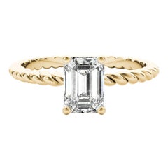 GIA Certified 1.31 Carat Twisted Band Emerald Solitaire Diamond Ring