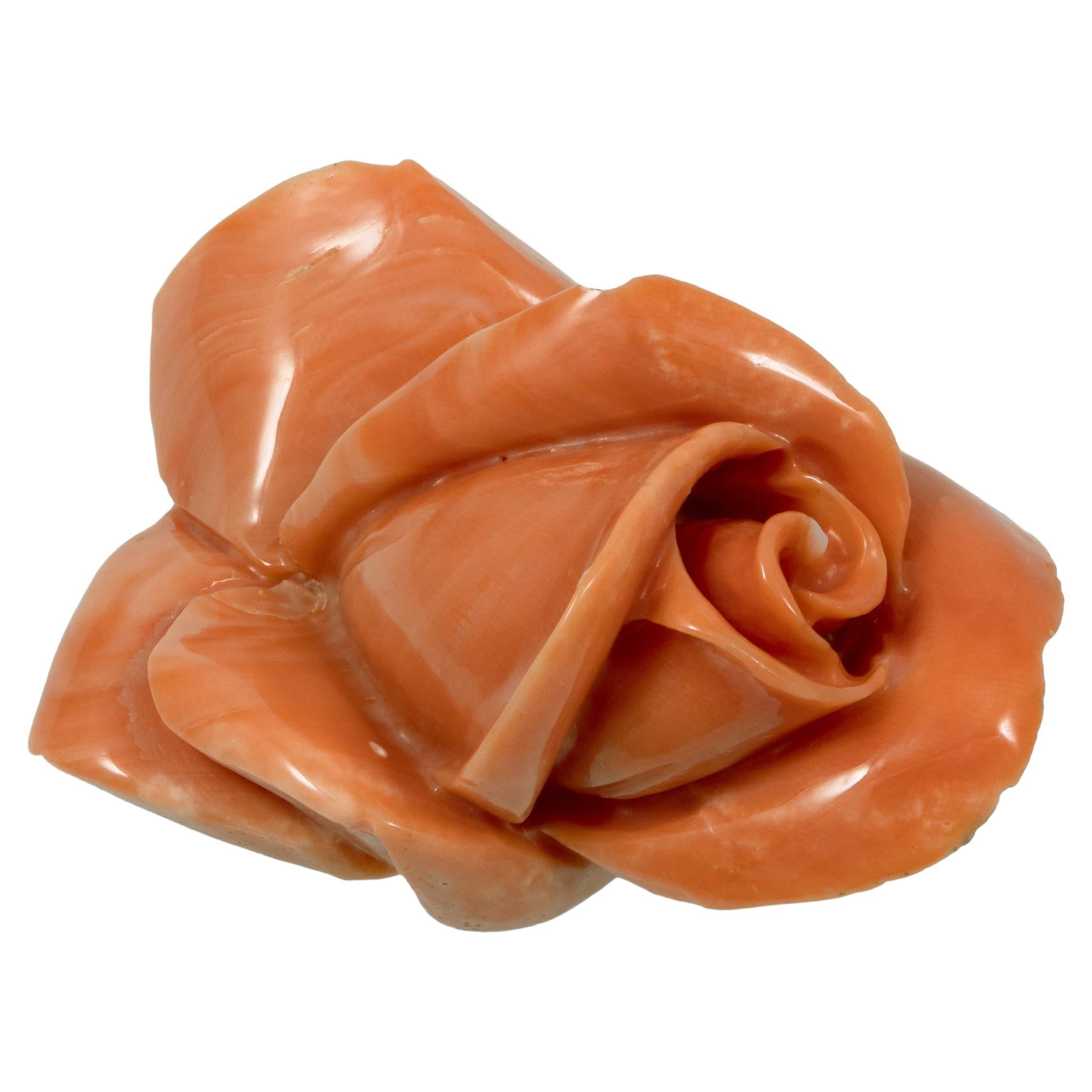 GIA Certified 131.22 Carat Rose Shaped Hand Carved Natural Coral Ornament