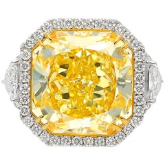 GIA Certified 13.14 Carat Fancy Intense Yellow "VVS1" Clarity Diamond Ring