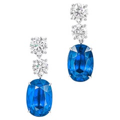 GIA Certified 13.14 Ct. Unheated Blue Sapphire Diamond Earrings