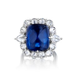 GIA Certified 13.15 Carat Sugarloaf Sapphire and Diamond Ring
