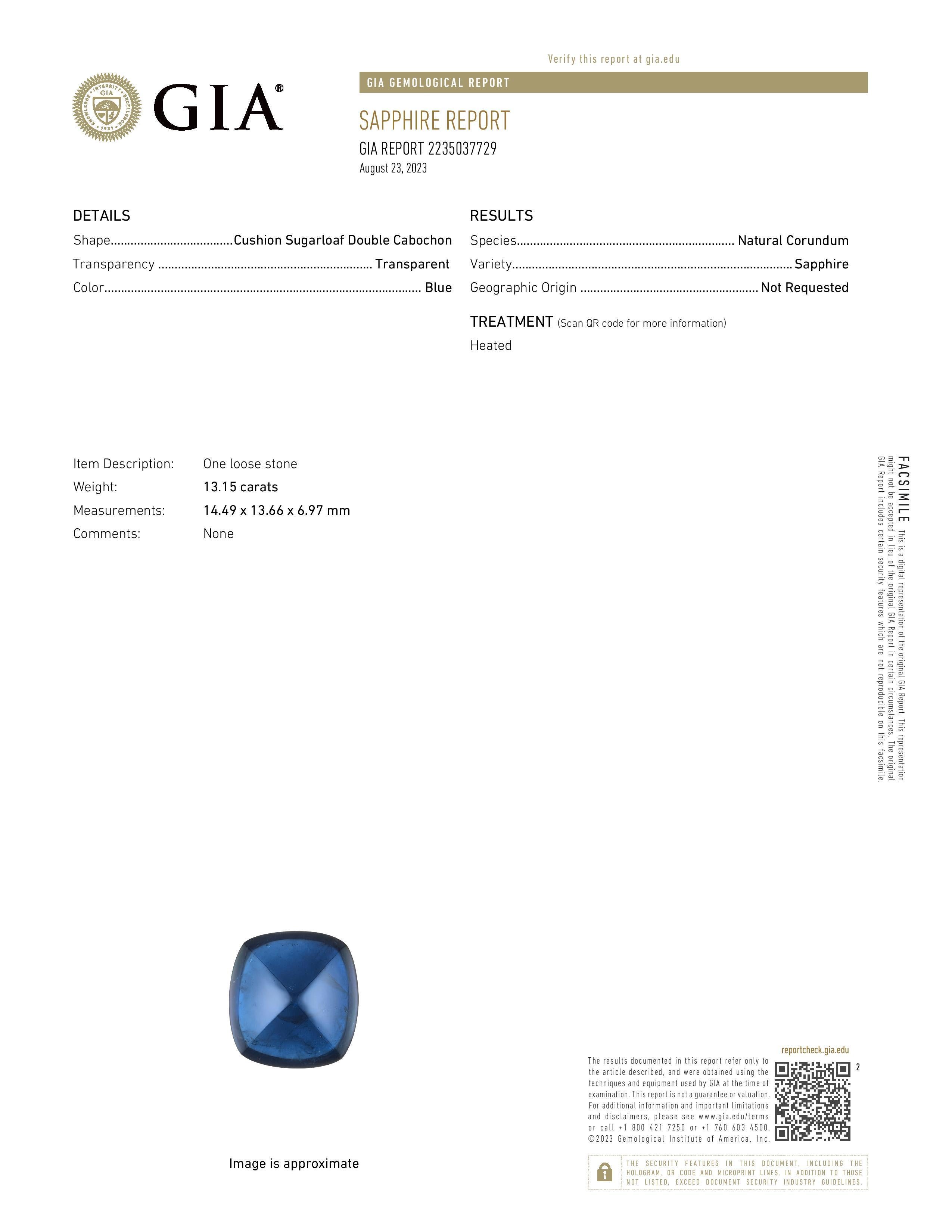 GIA Certified 13.15 Carat Sugarloaf Sapphire and Diamond Ring In New Condition For Sale In New York, NY