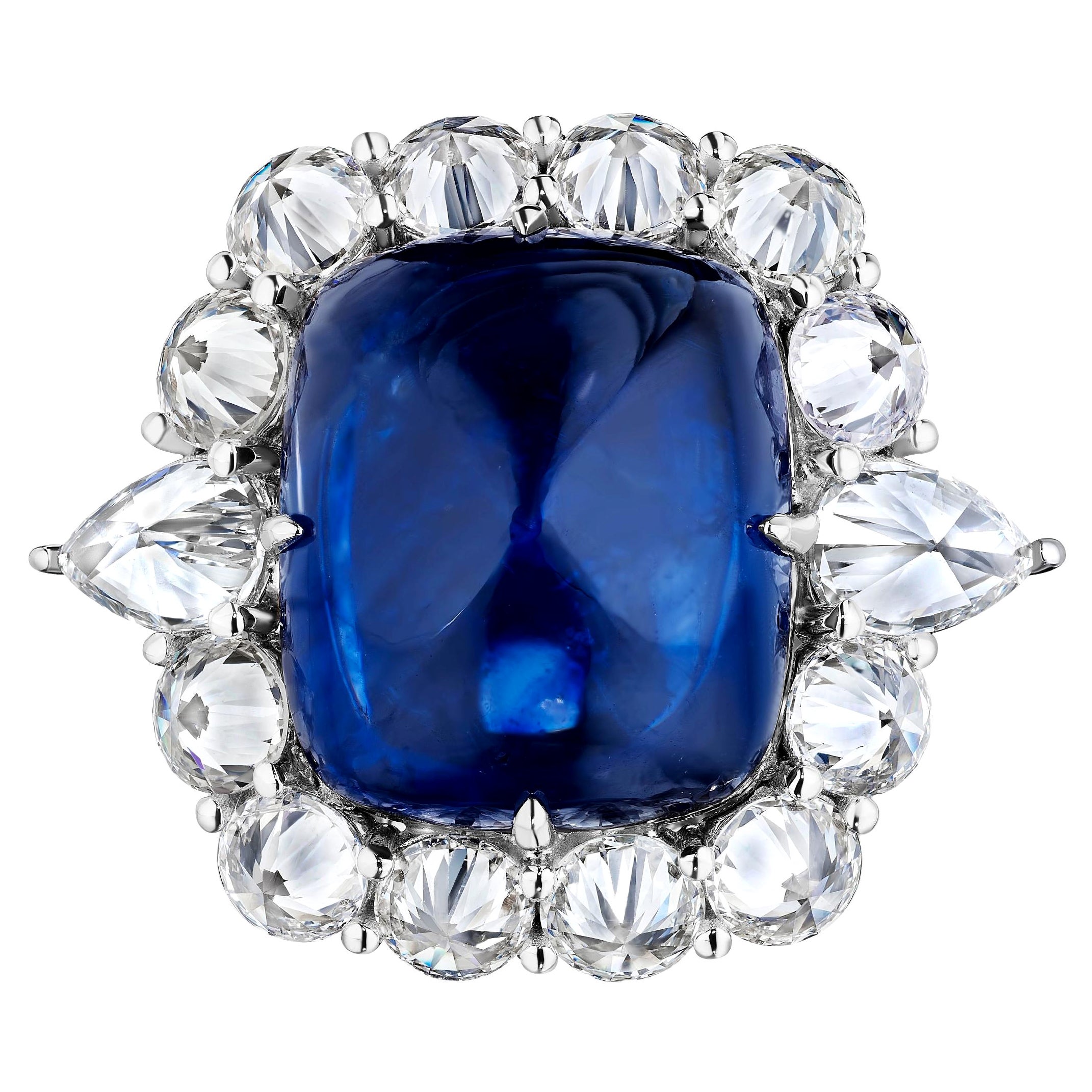 GIA Certified 13.15 Carat Sugarloaf Sapphire and Diamond Ring
