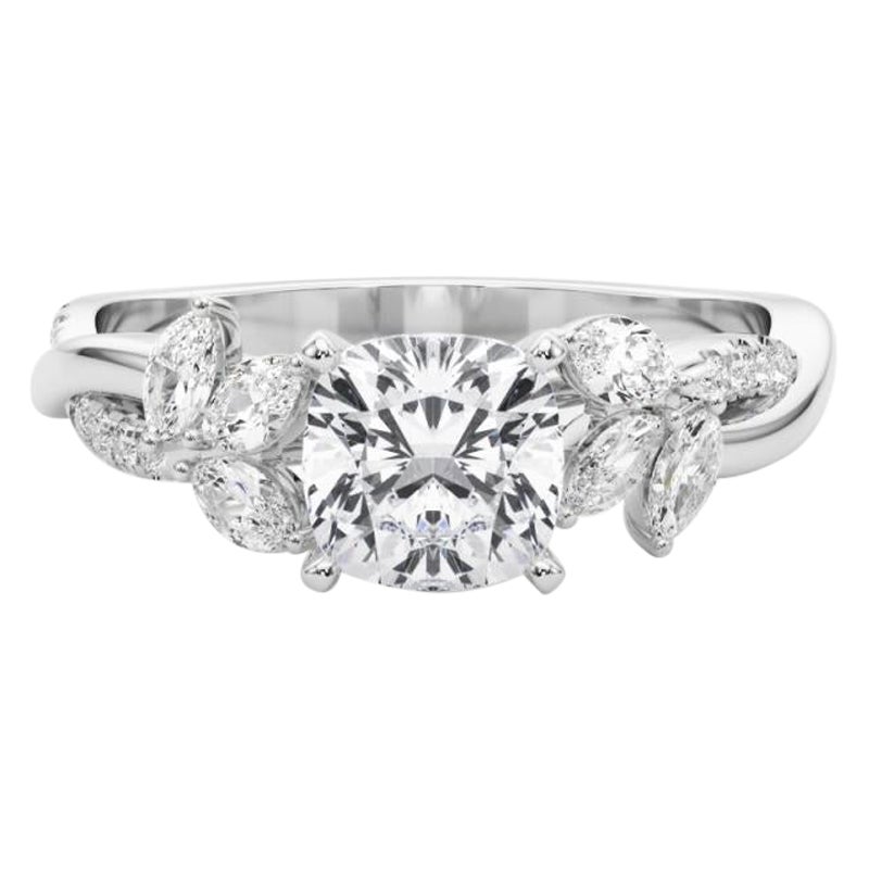 Bague en diamant certifié GIA de 1.31 ct coussin entrelacé Garden Flower Vine