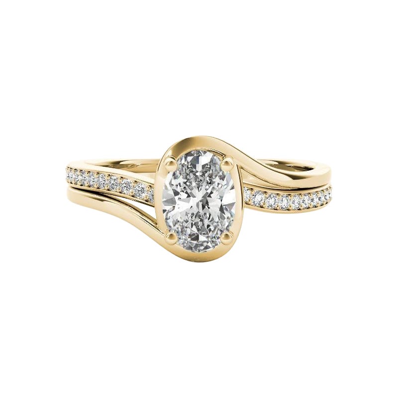 GIA Certified 1.31ct Oval Curved Halo Split Band Pave Diamond Ring