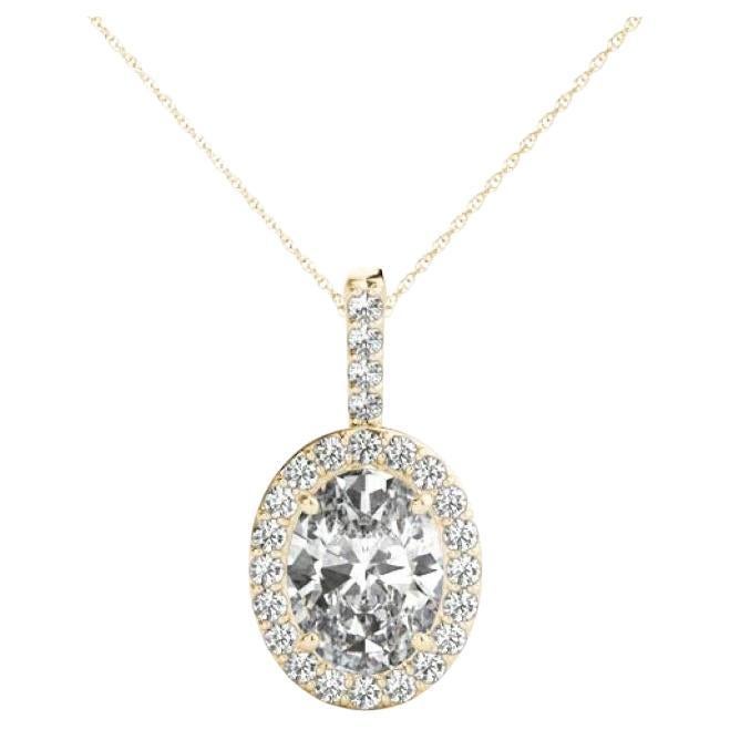 GIA Certified 1.31ct Oval Diamond Halo Yellow Yellow Gold Pendant Necklace