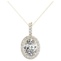 GIA Certified 1.31ct Oval Diamond Halo Yellow Yellow Gold Pendant Necklace