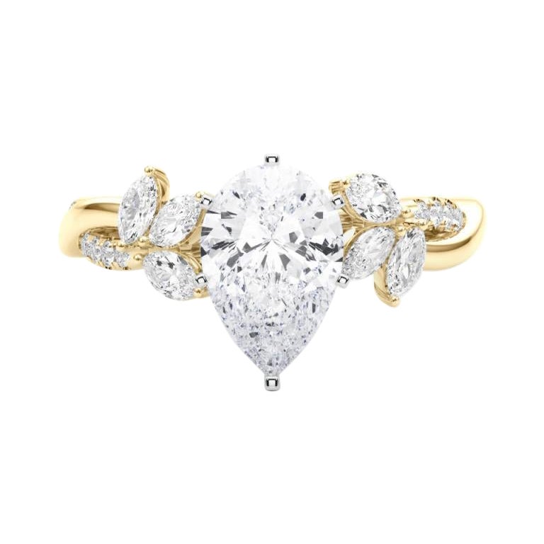 Anello con diamante GIA certificato 1.31ct Pear Entwined Garden Flower Vine