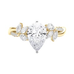 Anello con diamante GIA certificato 1.31ct Pear Entwined Garden Flower Vine
