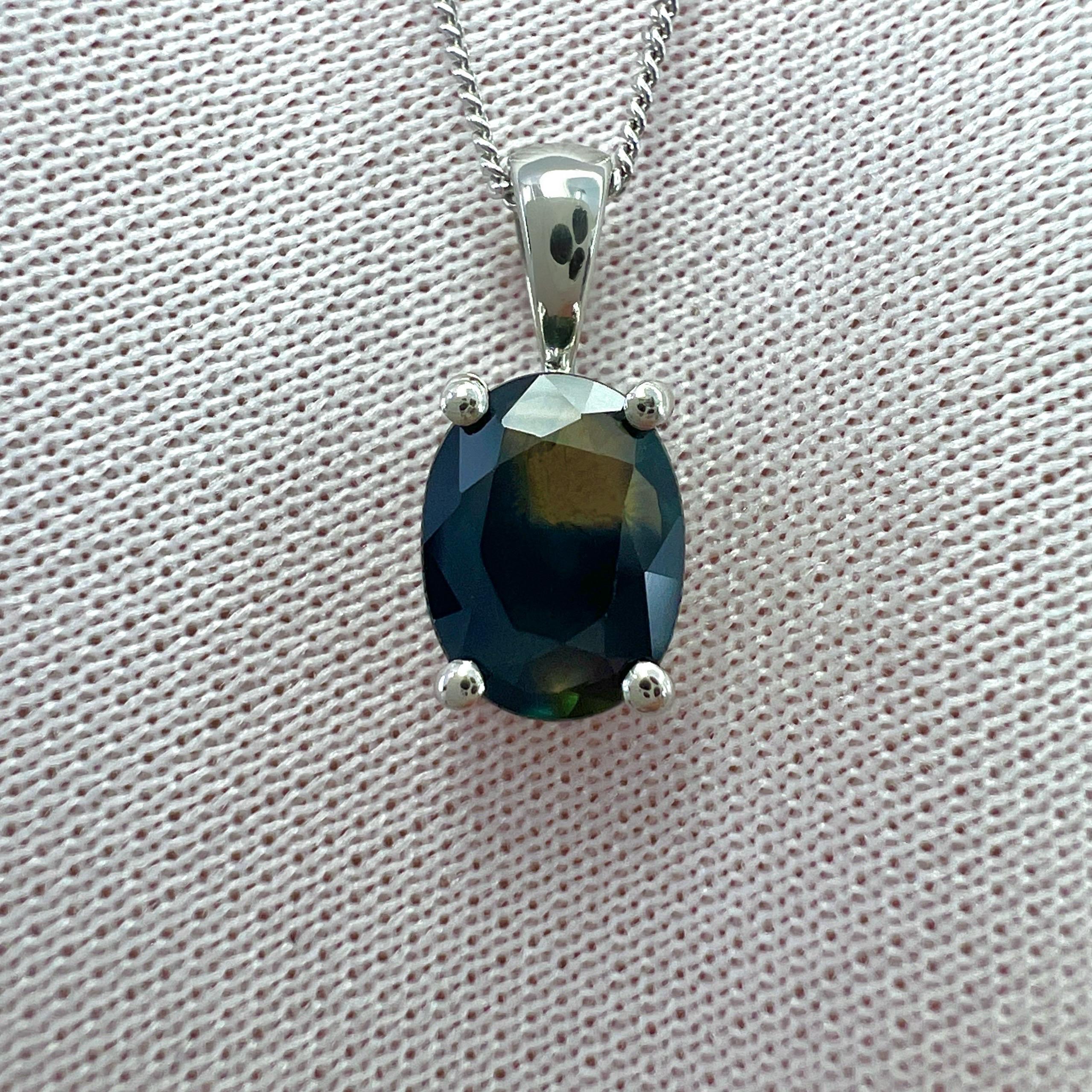 GIA Certified 1.31ct Untreated Bi Colour Sapphire Oval Cut Platinum Pendant 2
