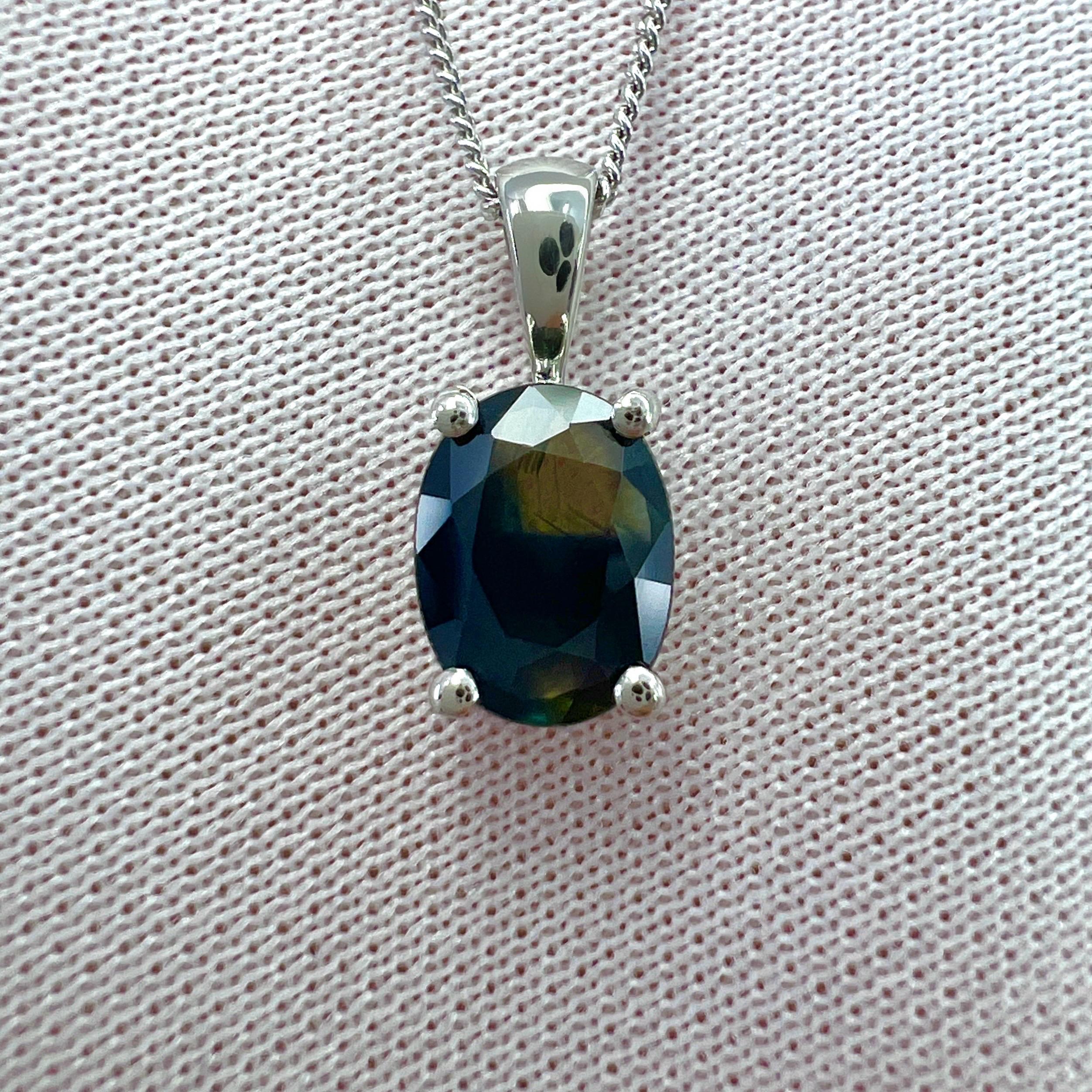 GIA Certified 1.31ct Untreated Bi Colour Sapphire Oval Cut Platinum Pendant 4