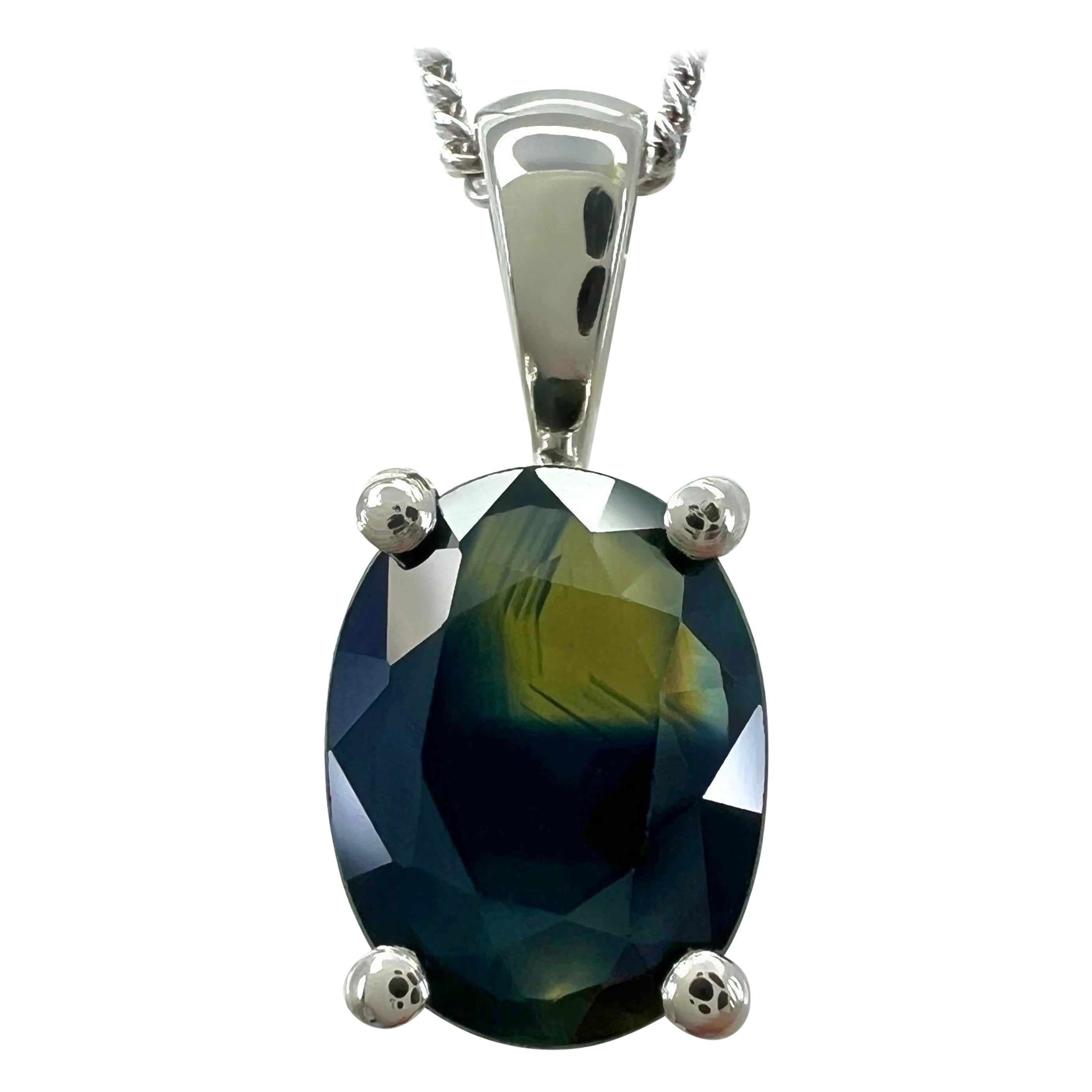 GIA Certified 1.31ct Untreated Bi Colour Sapphire Oval Cut Platinum Pendant
