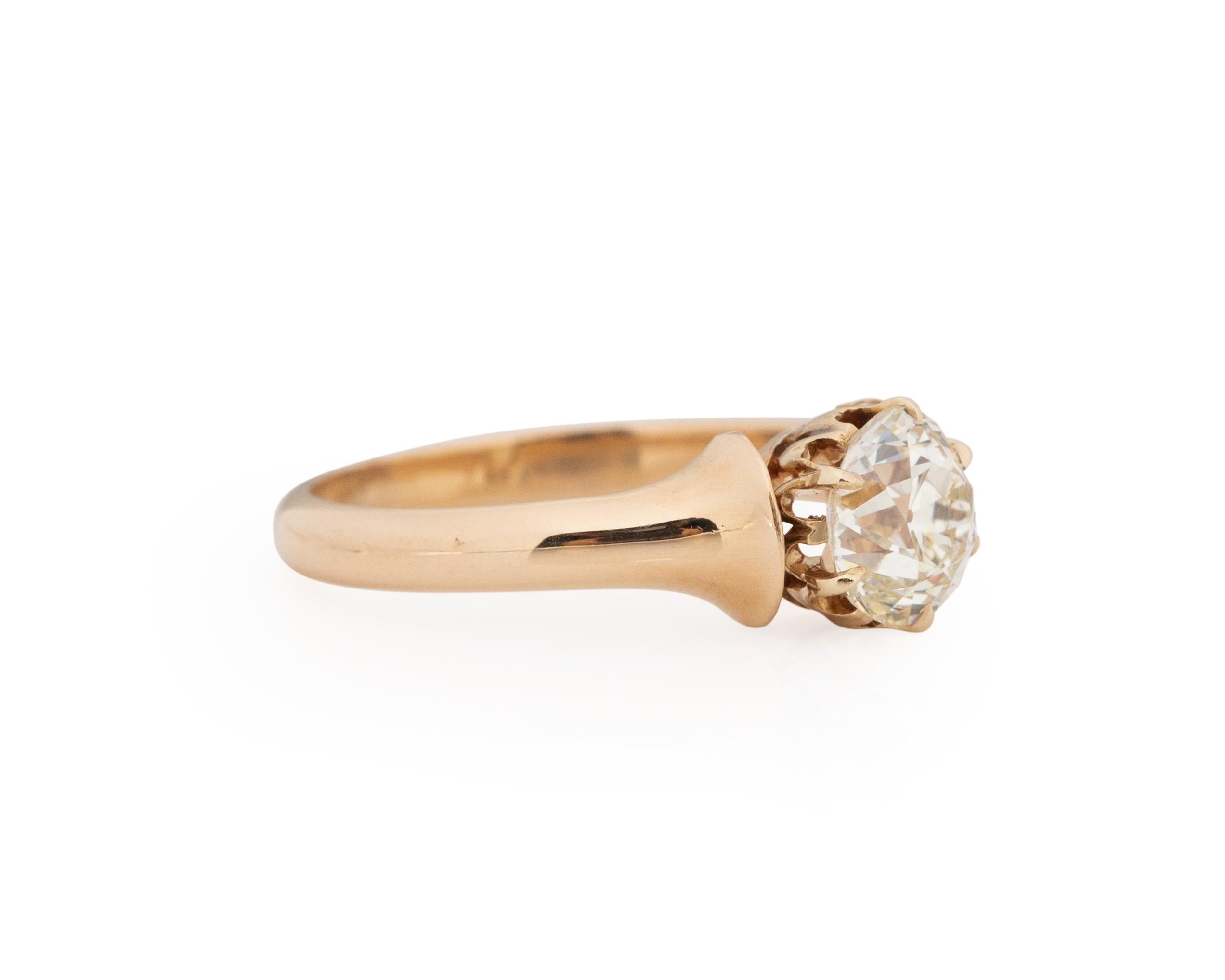 Ring Size: 6.75
Metal Type: 14Karat Yellow Gold [Hallmarked, and Tested]
Weight: 3.0 grams

Center Diamond Details:
GIA REPORT #: 22223071129
Weight: 1.32carat
Cut: Old European brilliant
Color: M
Clarity: VS1
Measurements: 6.91mm x 6.70mm x
