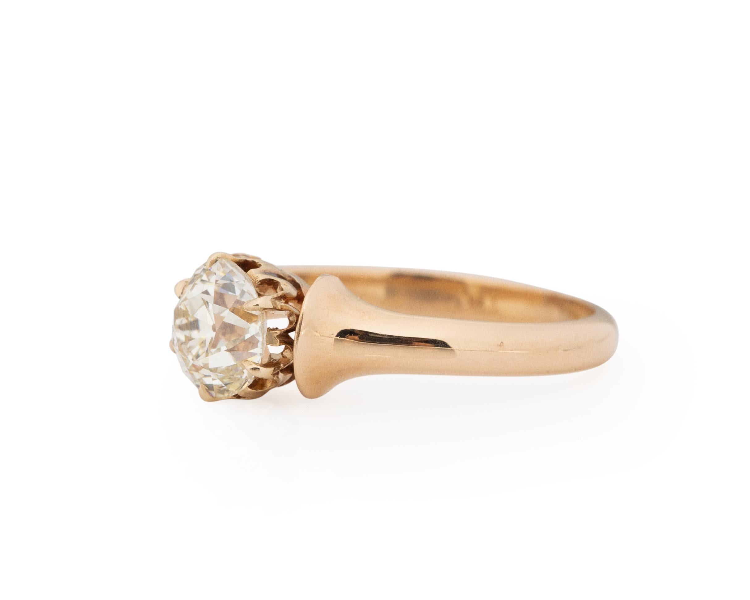 Old European Cut GIA Certified 1.32 Carat Edwardian Diamond 14 Karat Yellow Gold Engagement Ring For Sale