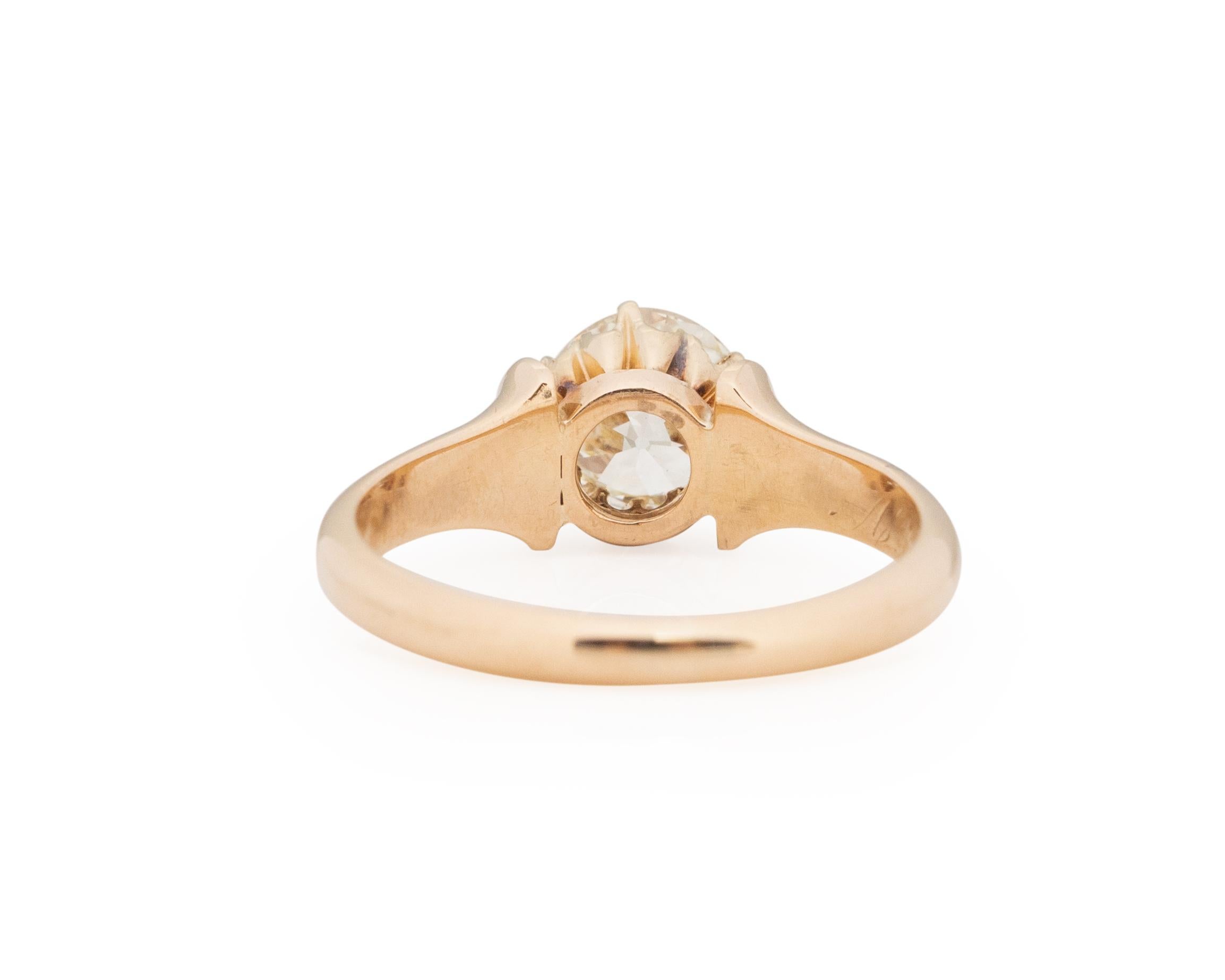 Taille vieille Europe Bague de fiançailles en or jaune 14 carats avec diamant édouardien certifié GIA de 1,32 carat en vente