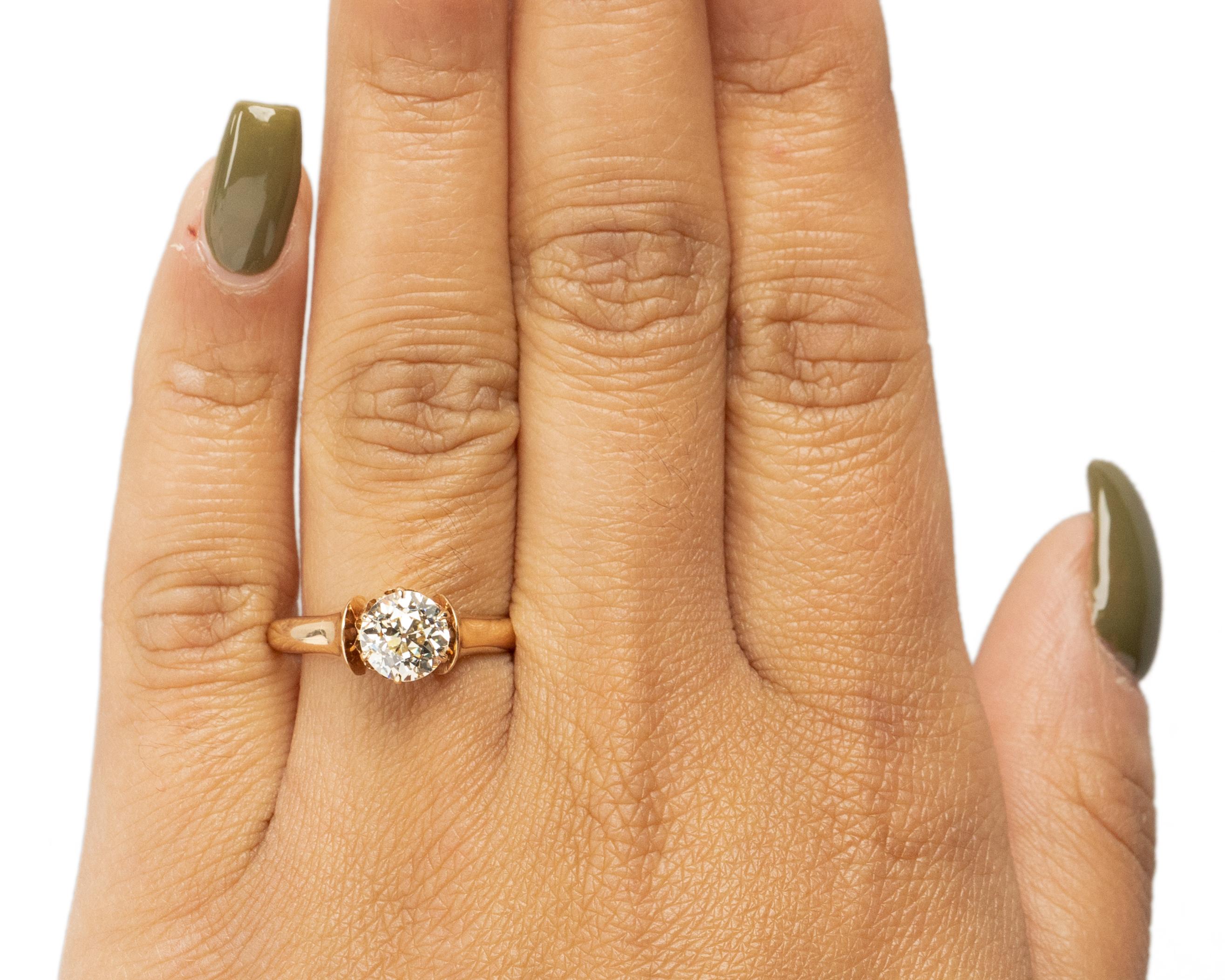 Bague de fiançailles en or jaune 14 carats avec diamant édouardien certifié GIA de 1,32 carat Bon état - En vente à Hicksville, NY