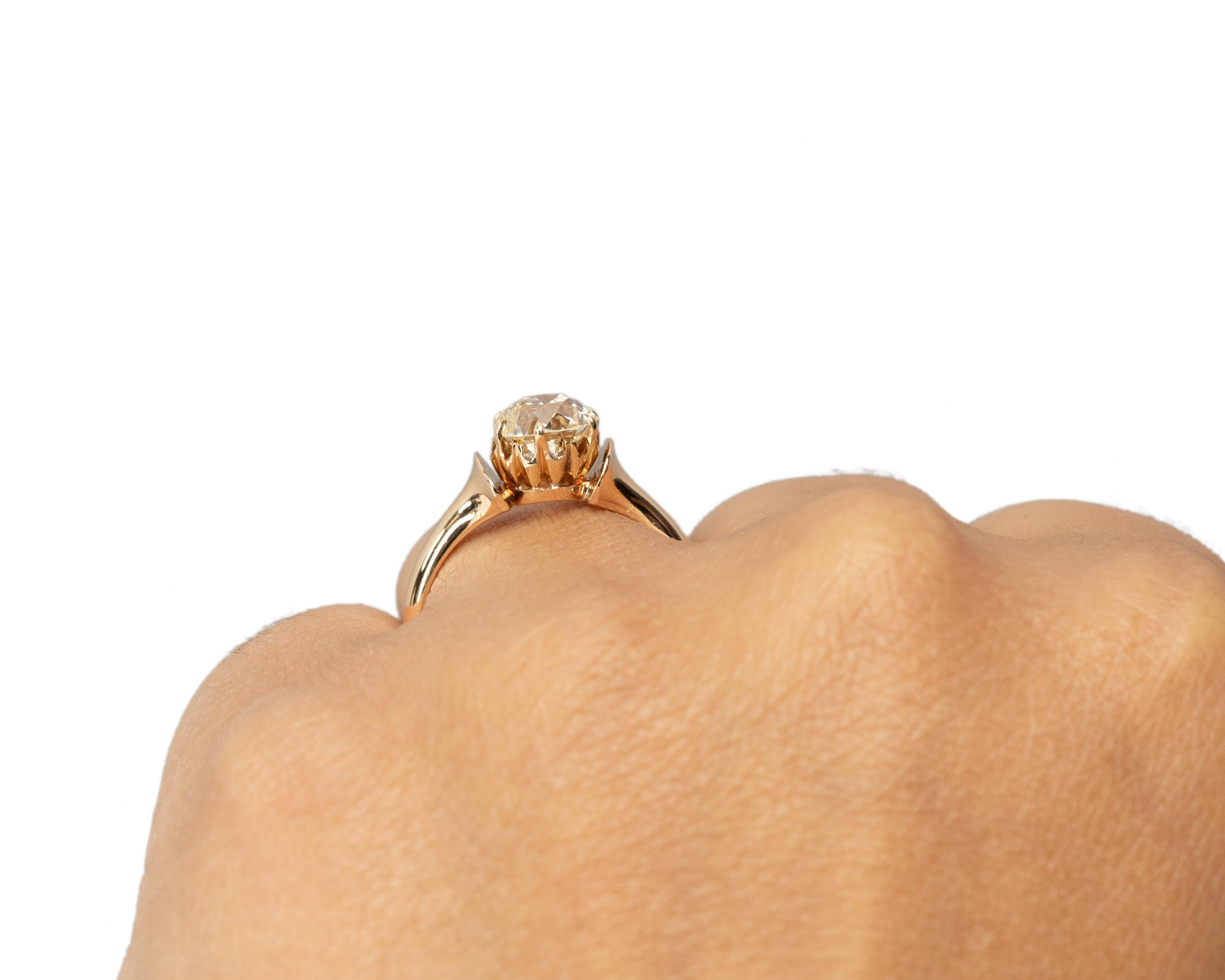 Bague de fiançailles en or jaune 14 carats avec diamant édouardien certifié GIA de 1,32 carat Pour femmes en vente