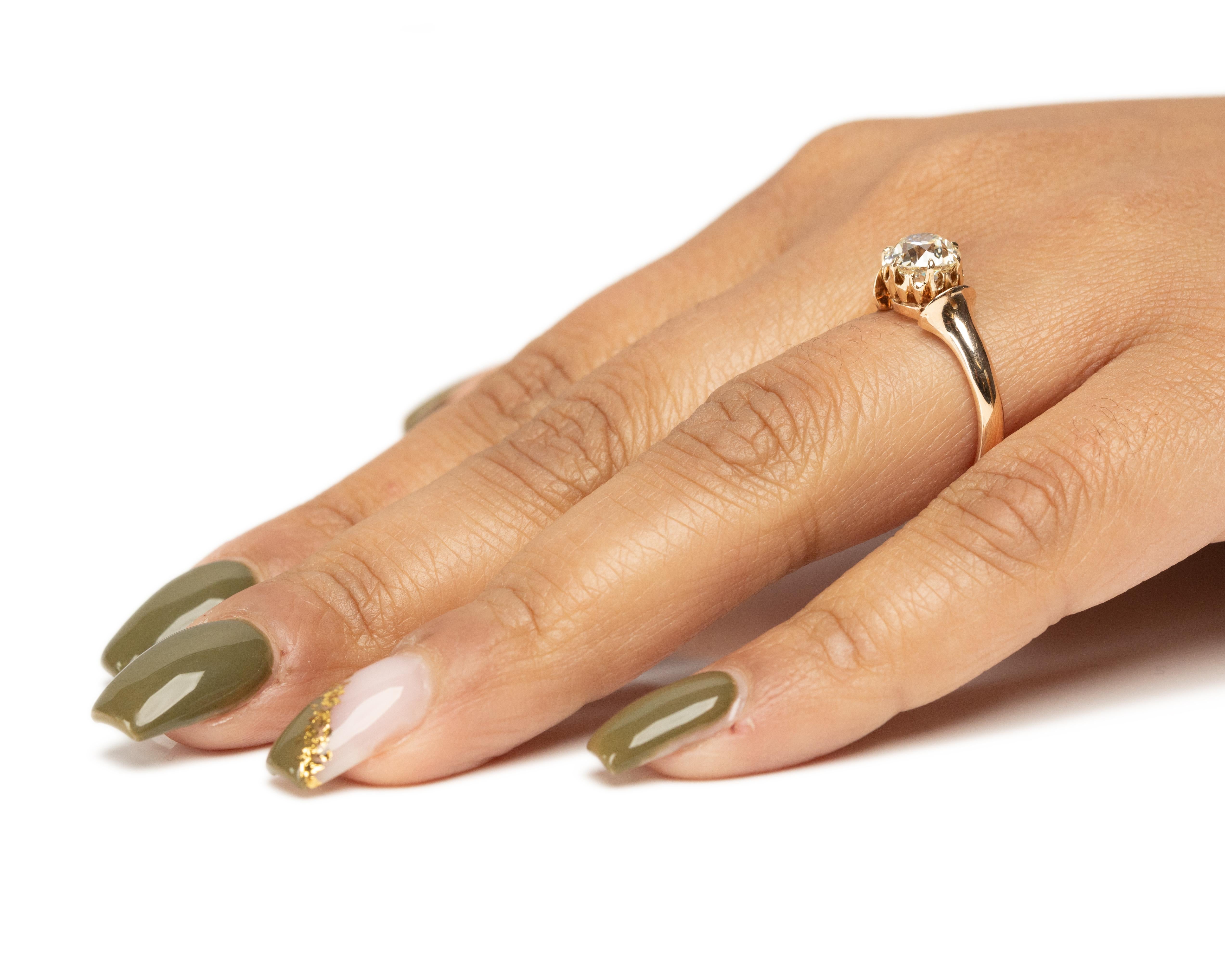 Bague de fiançailles en or jaune 14 carats avec diamant édouardien certifié GIA de 1,32 carat en vente 1