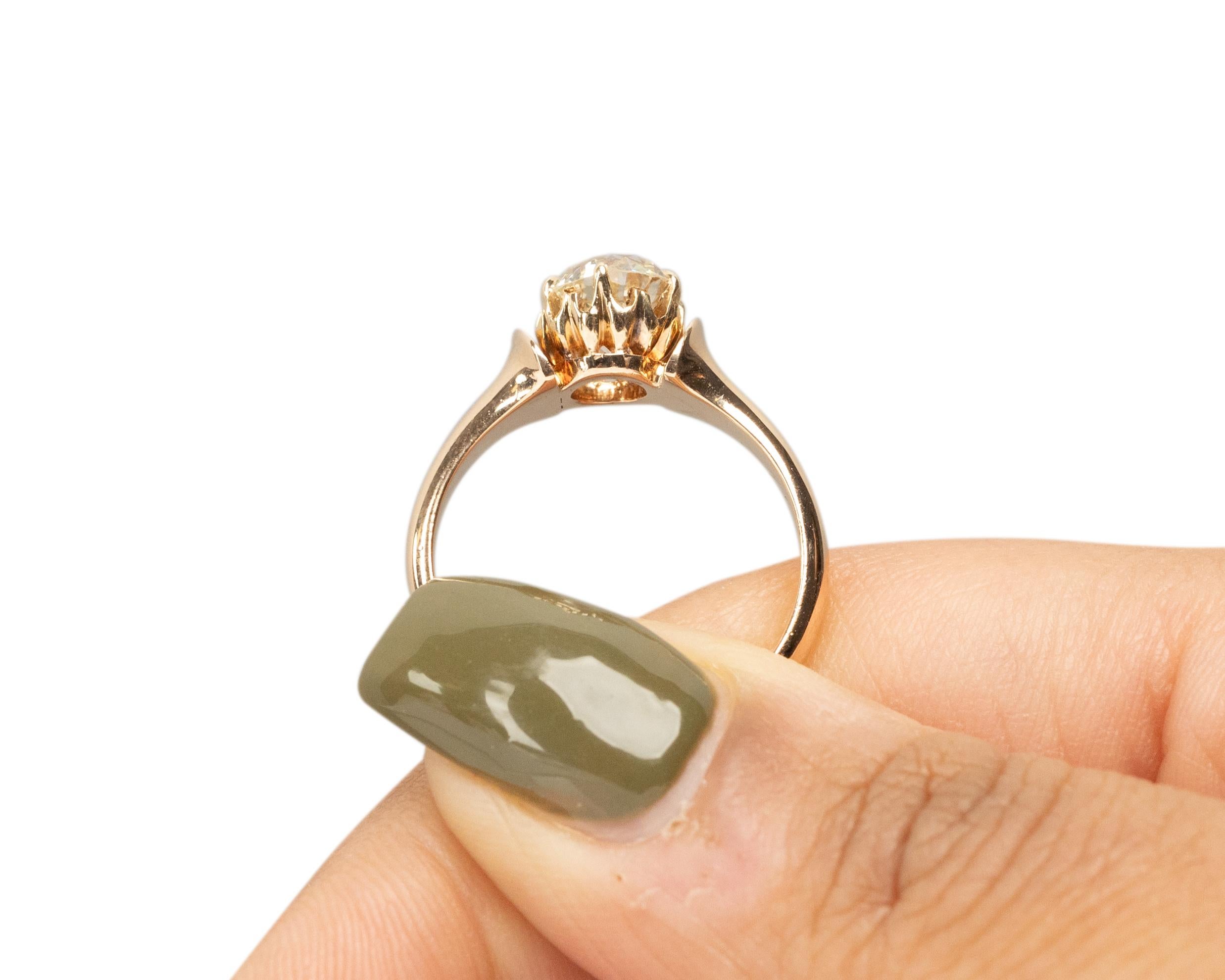 GIA Certified 1.32 Carat Edwardian Diamond 14 Karat Yellow Gold Engagement Ring For Sale 3