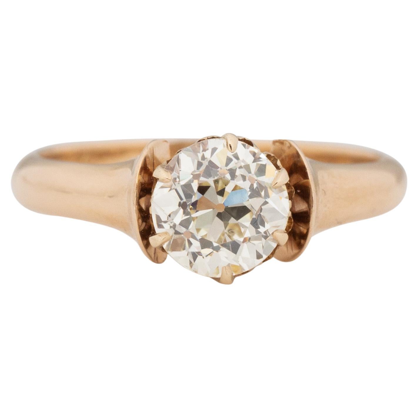 GIA Certified 1.32 Carat Edwardian Diamond 14 Karat Yellow Gold Engagement Ring For Sale