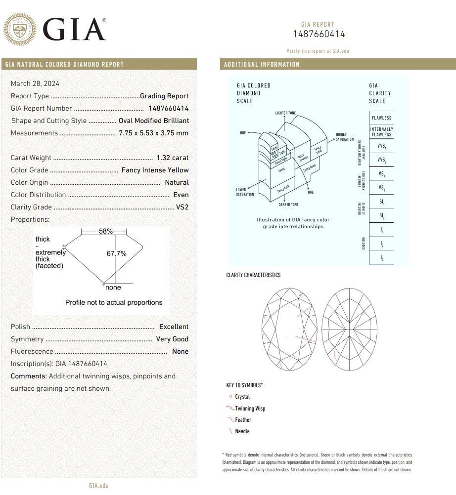 Diamant jaune intense de 1,32 carat de pureté VS2 certifié par le GIA en vente 1
