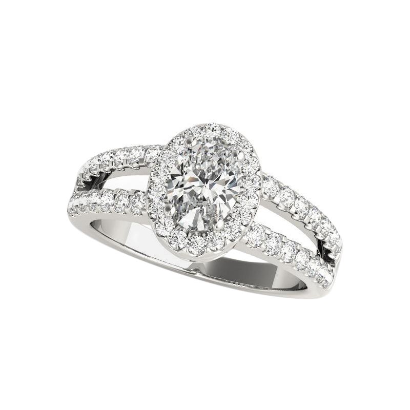 GIA zertifiziert 1,32 Karat Halo Oval Filigran Split Shank Platin Diamantring