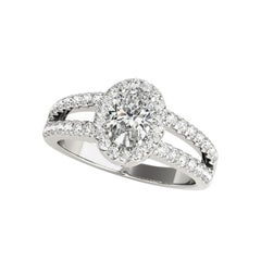 GIA zertifiziert 1,32 Karat Halo Oval Filigran Split Shank Platin Diamantring