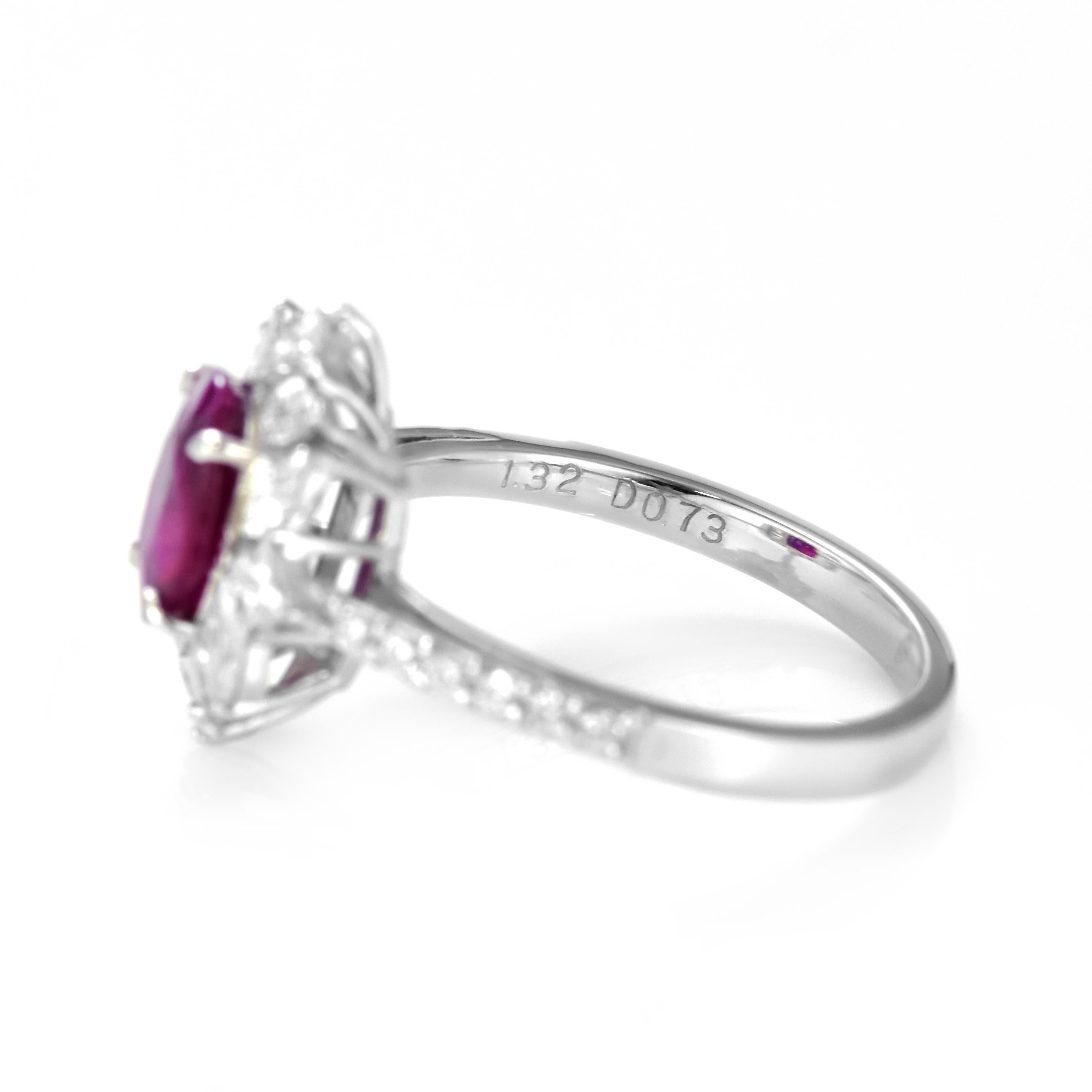 GIA Certified 1.32 Carat Natural Burmese Ruby and Diamond Ring Made in Platinum 4