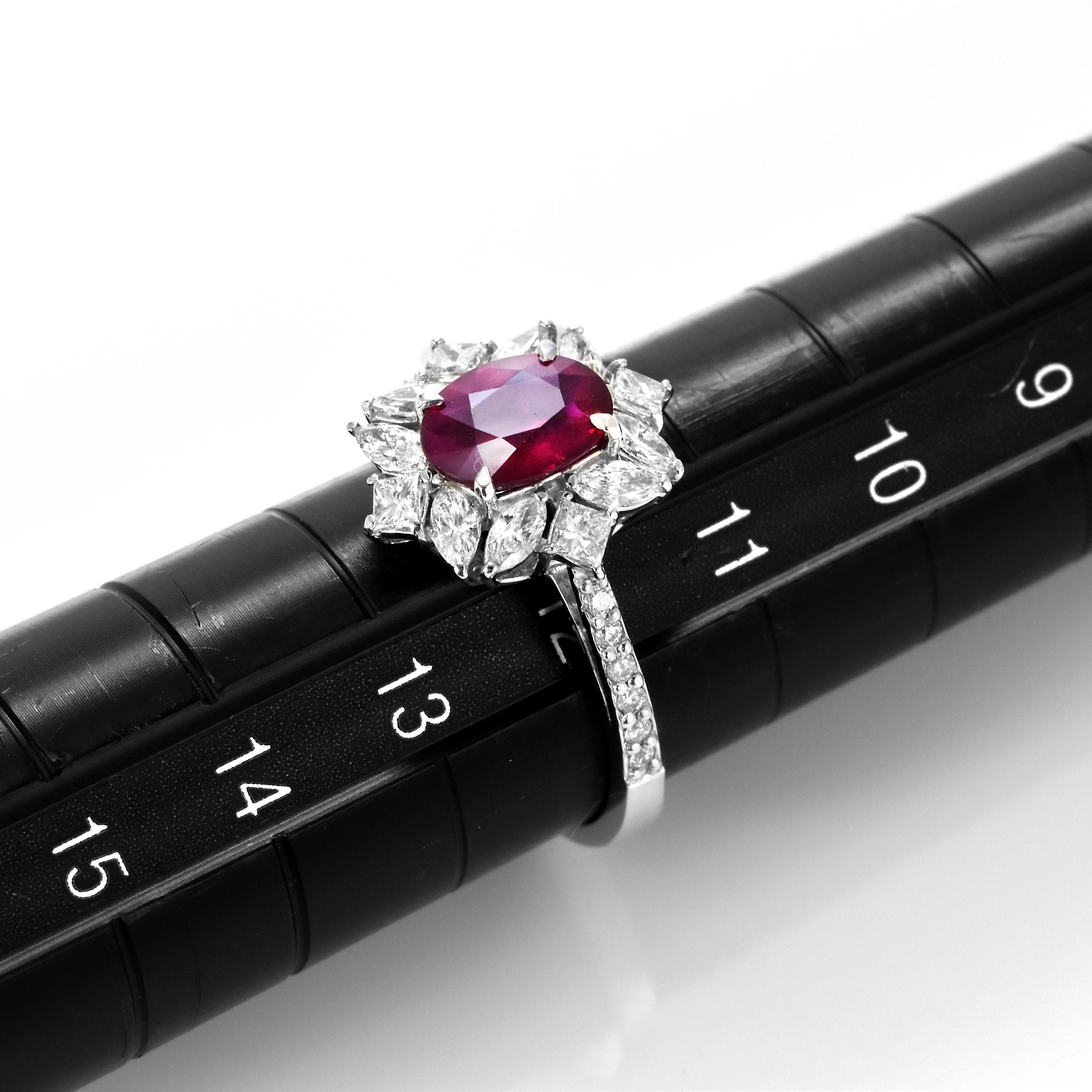 GIA Certified 1.32 Carat Natural Burmese Ruby and Diamond Ring Made in Platinum 5