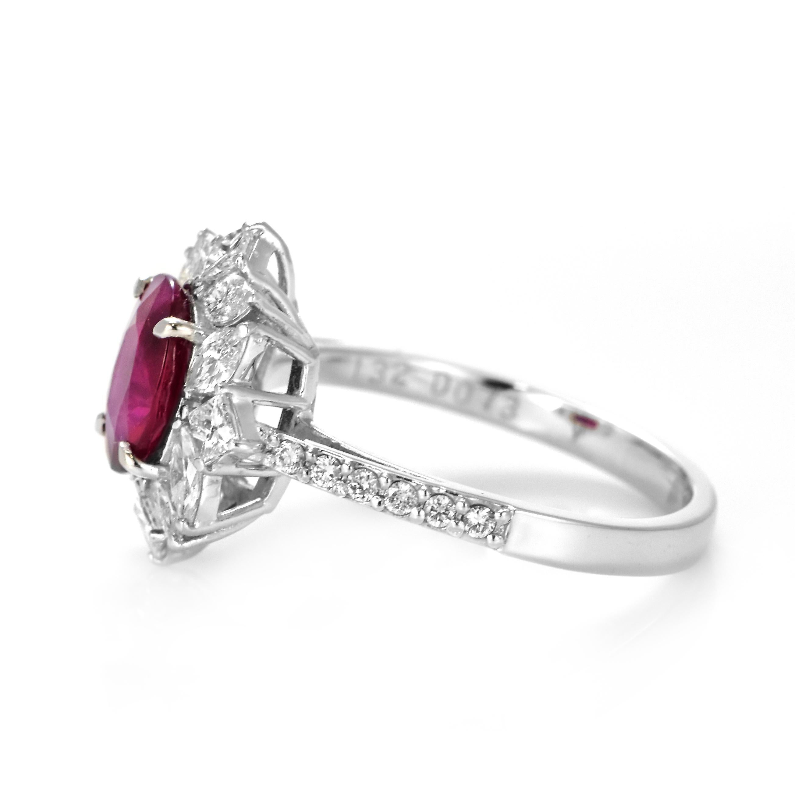 GIA Certified 1.32 Carat Natural Burmese Ruby and Diamond Ring Made in Platinum 6