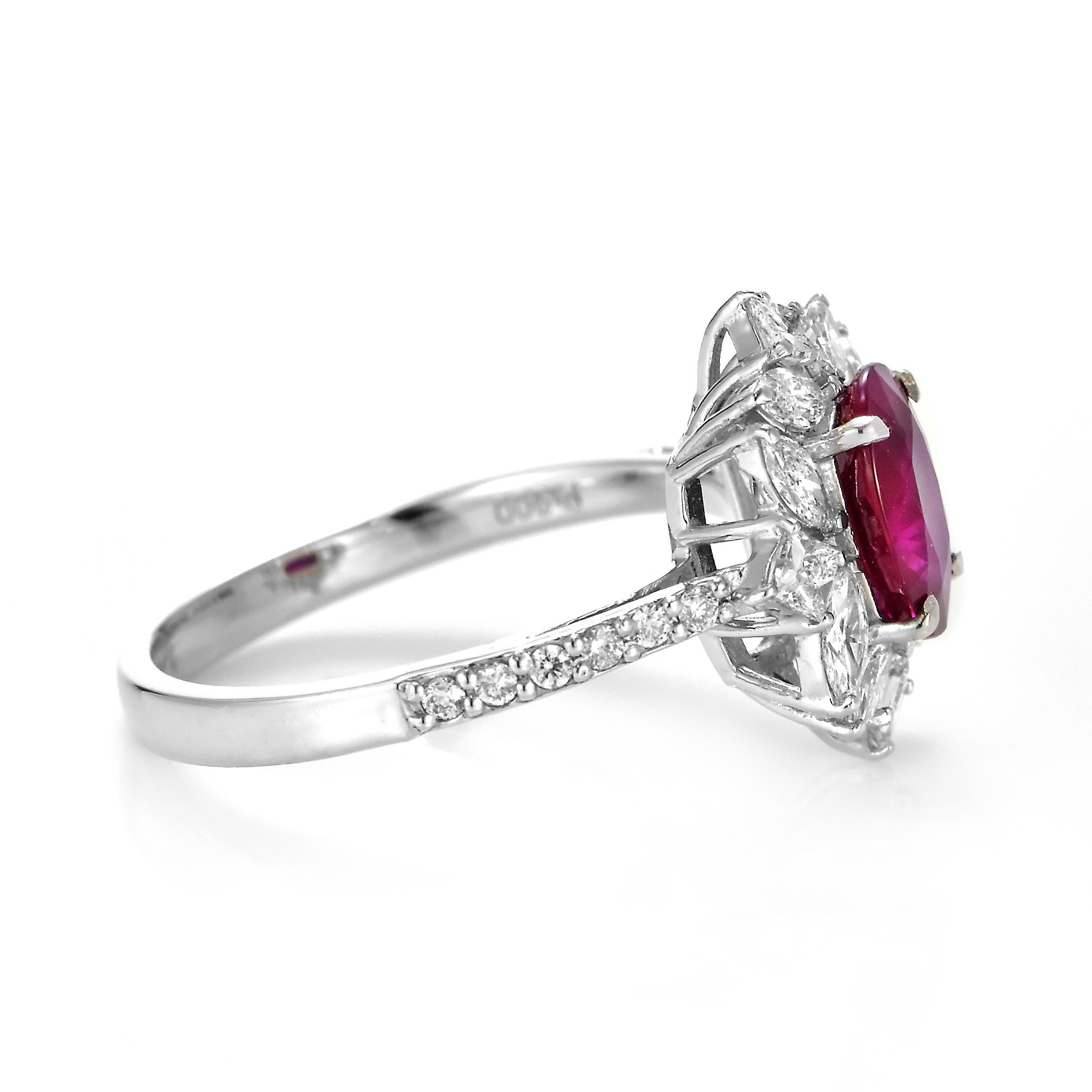 GIA Certified 1.32 Carat Natural Burmese Ruby and Diamond Ring Made in Platinum 7