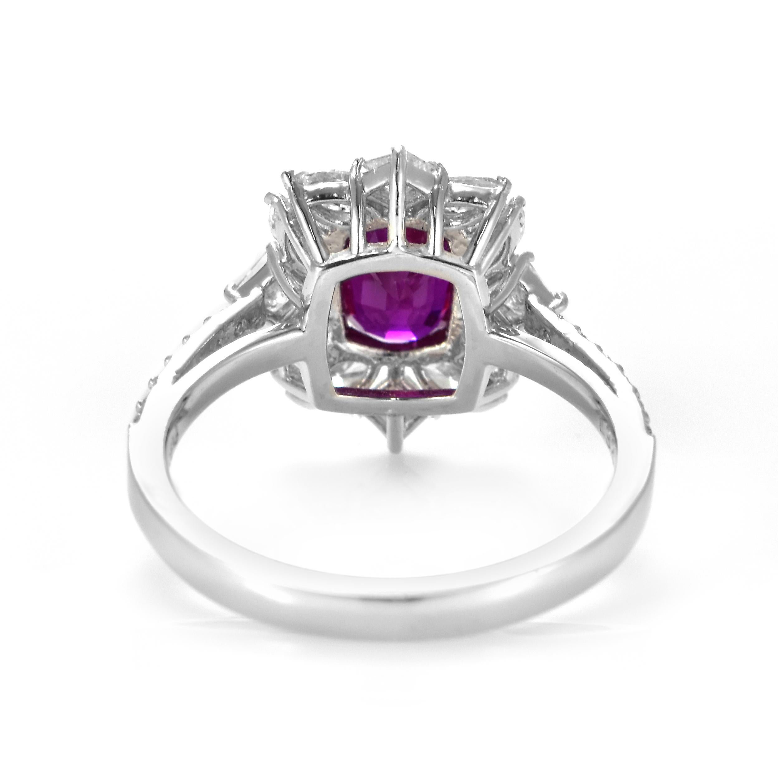 Women's GIA Certified 1.32 Carat Natural Burmese Ruby and Diamond Ring Made in Platinum