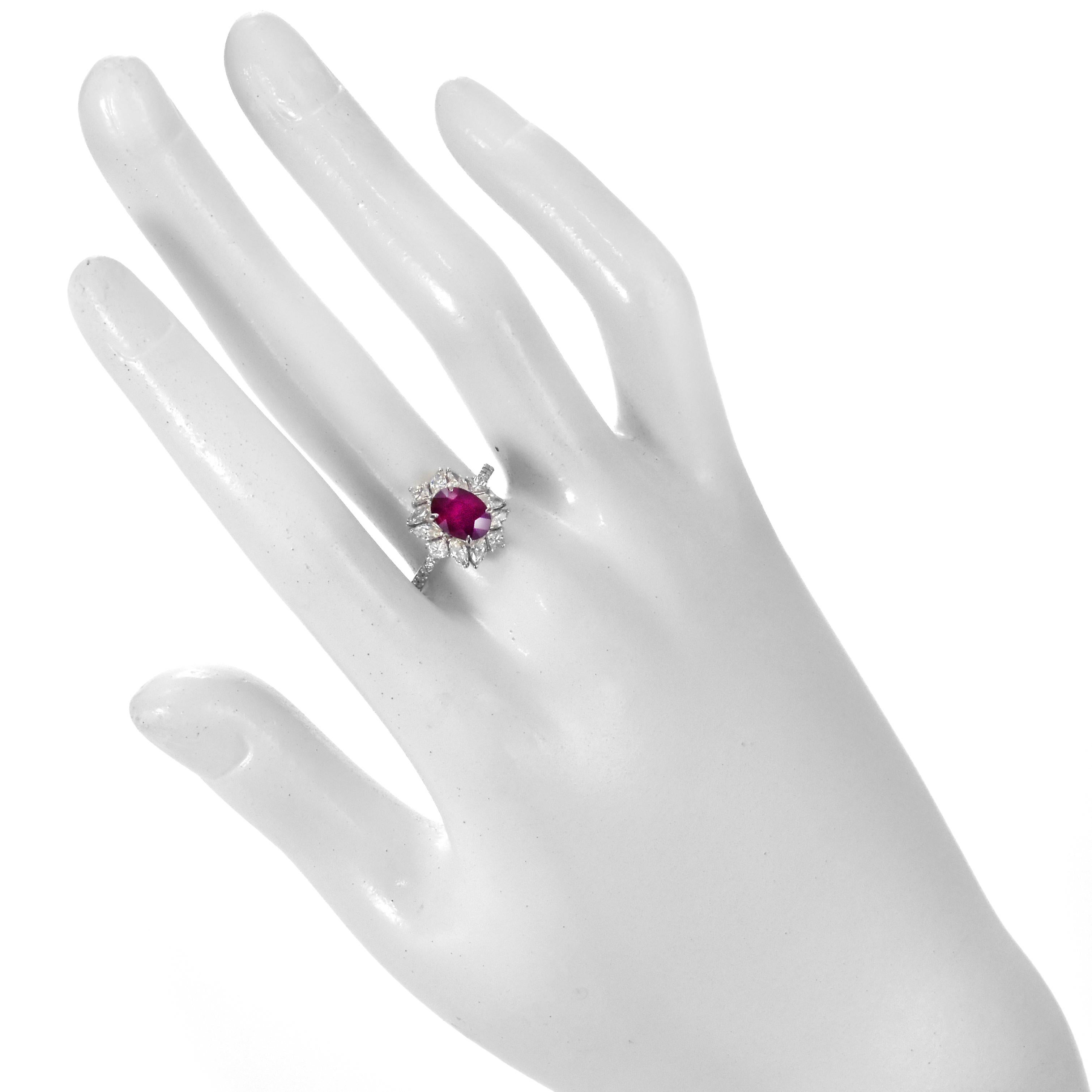 GIA Certified 1.32 Carat Natural Burmese Ruby and Diamond Ring Made in Platinum 1