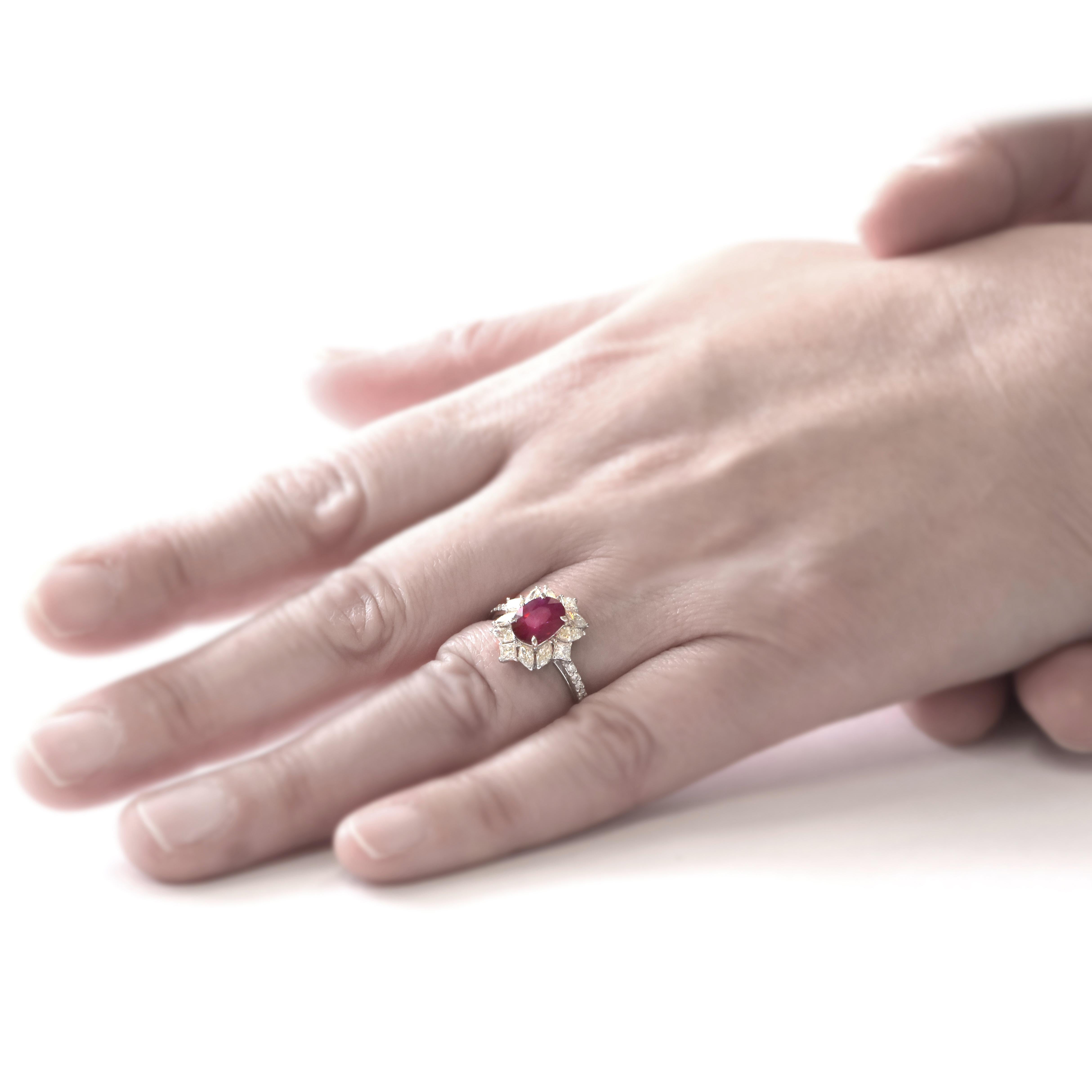 GIA Certified 1.32 Carat Natural Burmese Ruby and Diamond Ring Made in Platinum 2