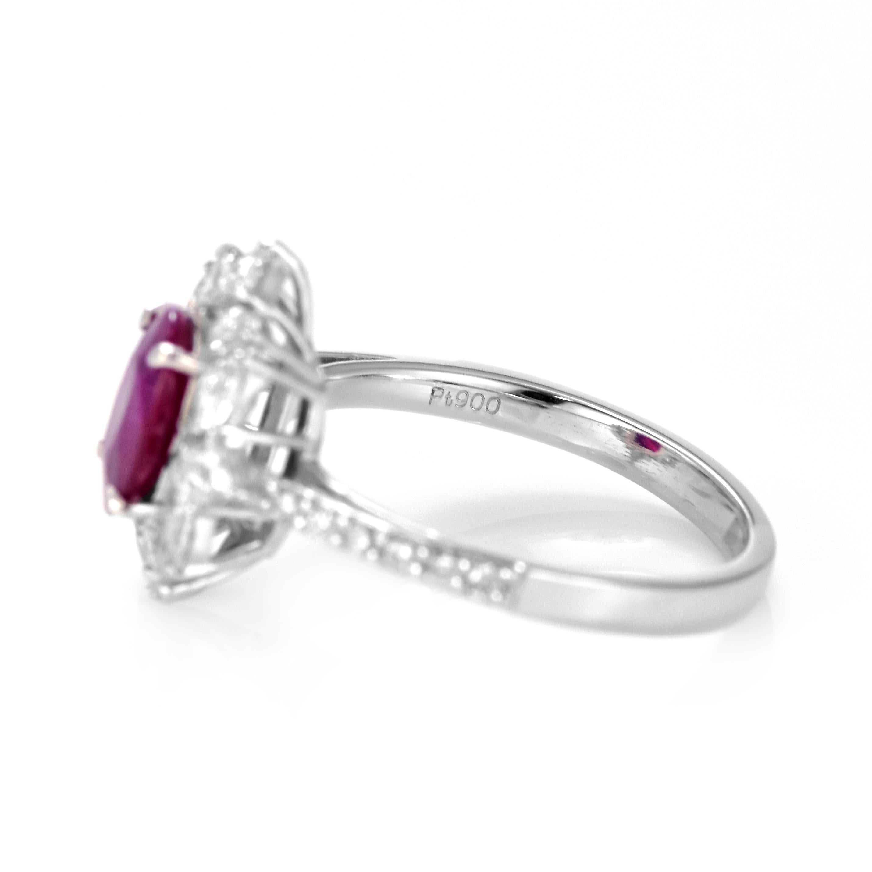 GIA Certified 1.32 Carat Natural Burmese Ruby and Diamond Ring Made in Platinum 3