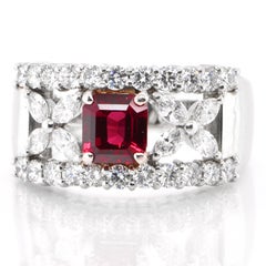 GIA Certified 1.32 Carat Natural Siam, Untreated Ruby Ring Set in Platinum
