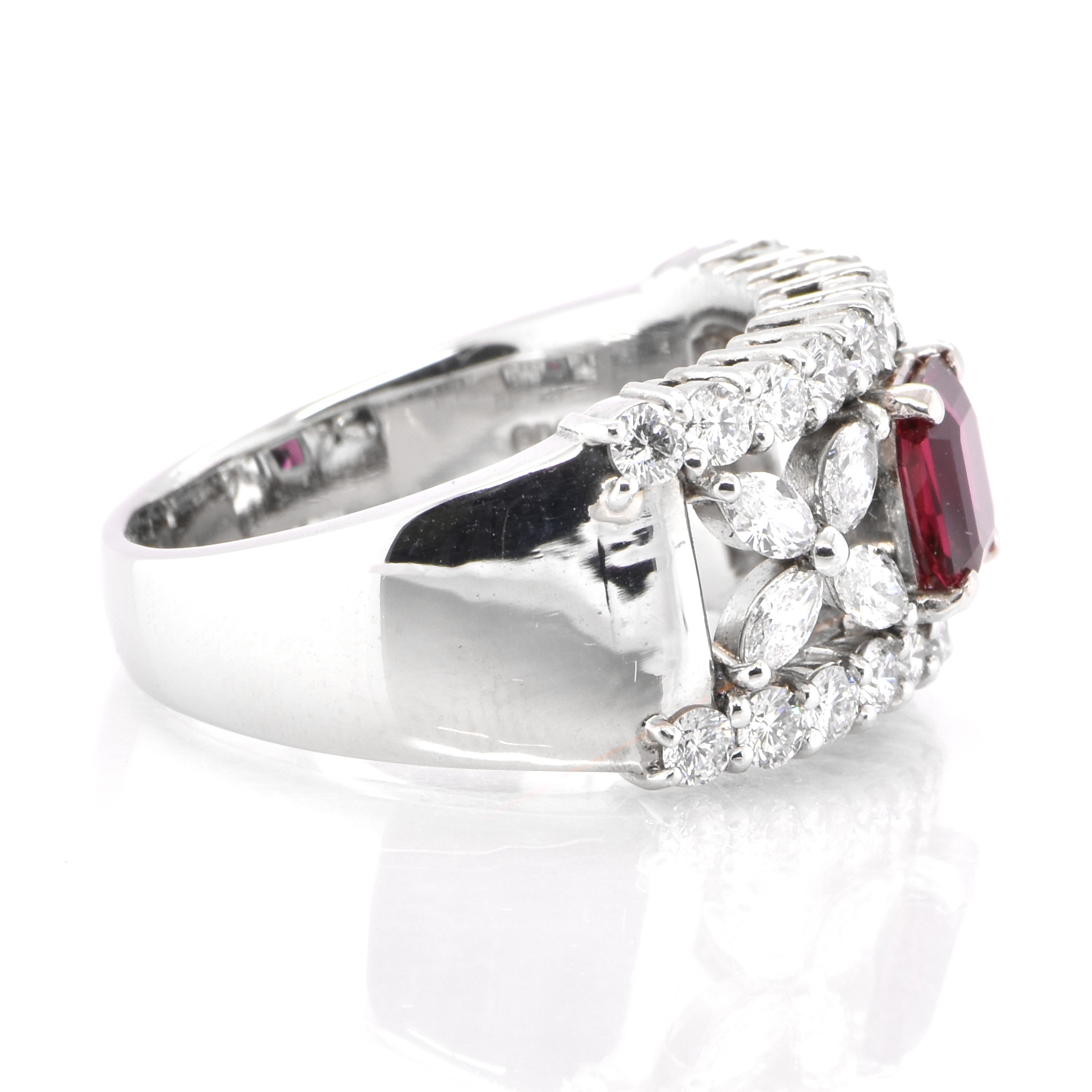 Modern GIA Certified 1.32 Carat Natural Siam, Untreated Ruby Ring Set in Platinum