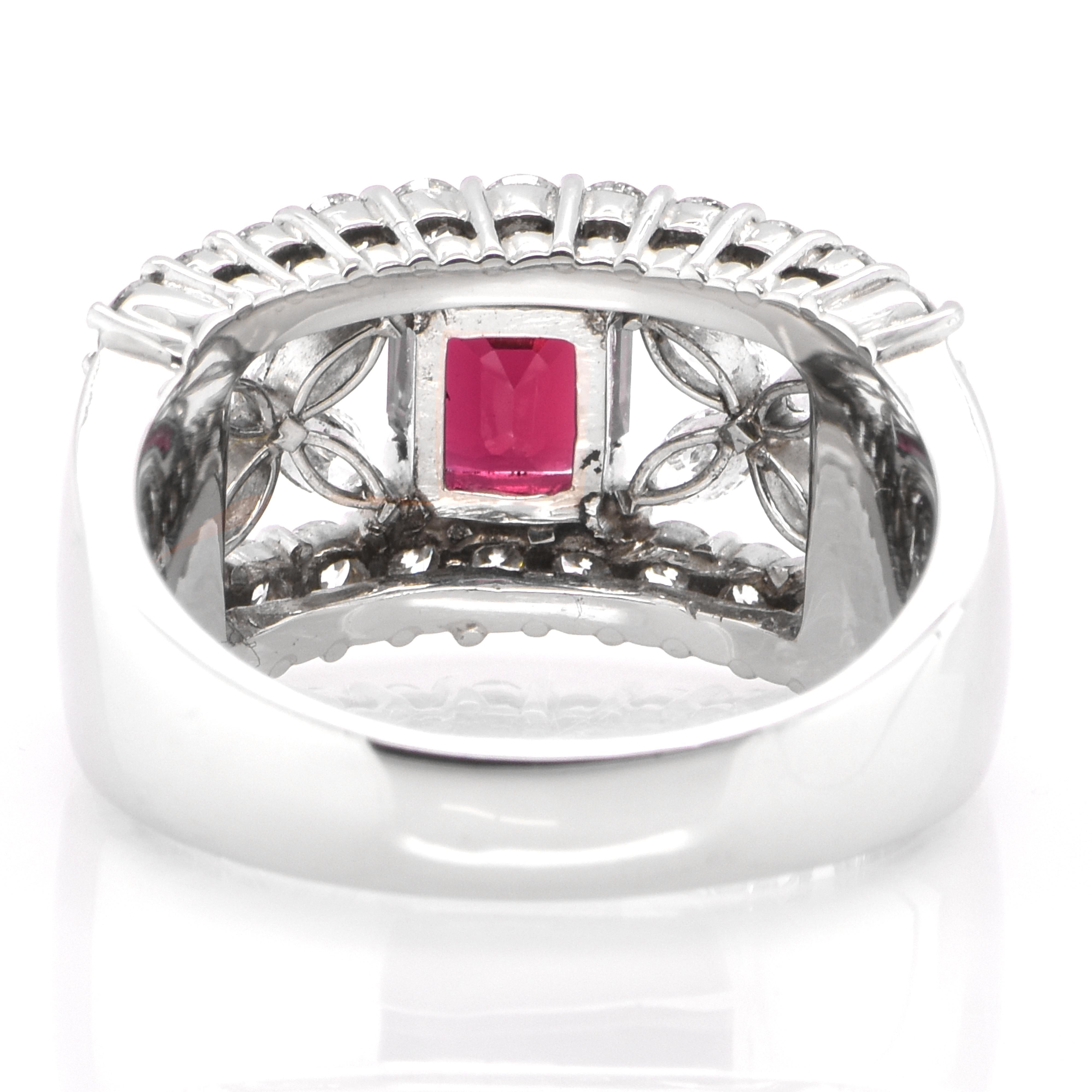 Square Cut GIA Certified 1.32 Carat Natural Siam, Untreated Ruby Ring Set in Platinum