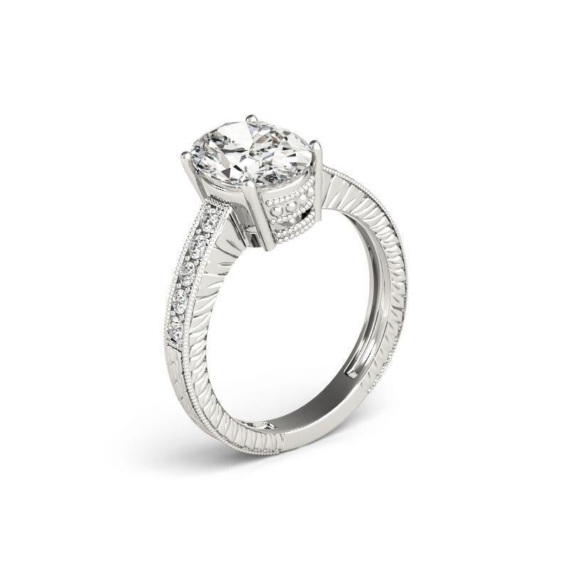 Donna Anello in platino con diamante ovale antico inciso a grana fine certificato GIA da 1.32 carati in vendita