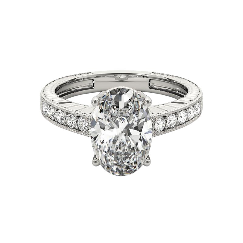 Anello in platino con diamante ovale antico inciso a grana fine certificato GIA da 1.32 carati