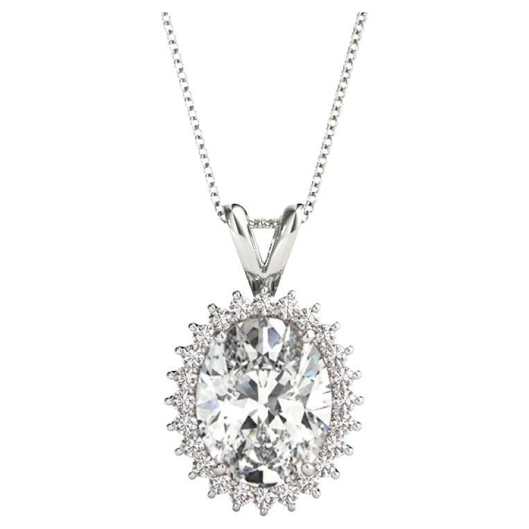 GIA Certified 1.32 Carat Oval Diamond Sunburst Halo Gold Pendant Necklace