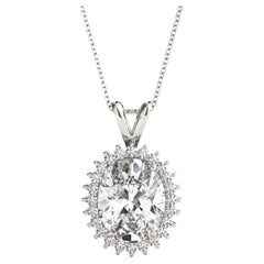 GIA Certified 1.32 Carat Oval Diamond Sunburst Halo Gold Pendant Necklace