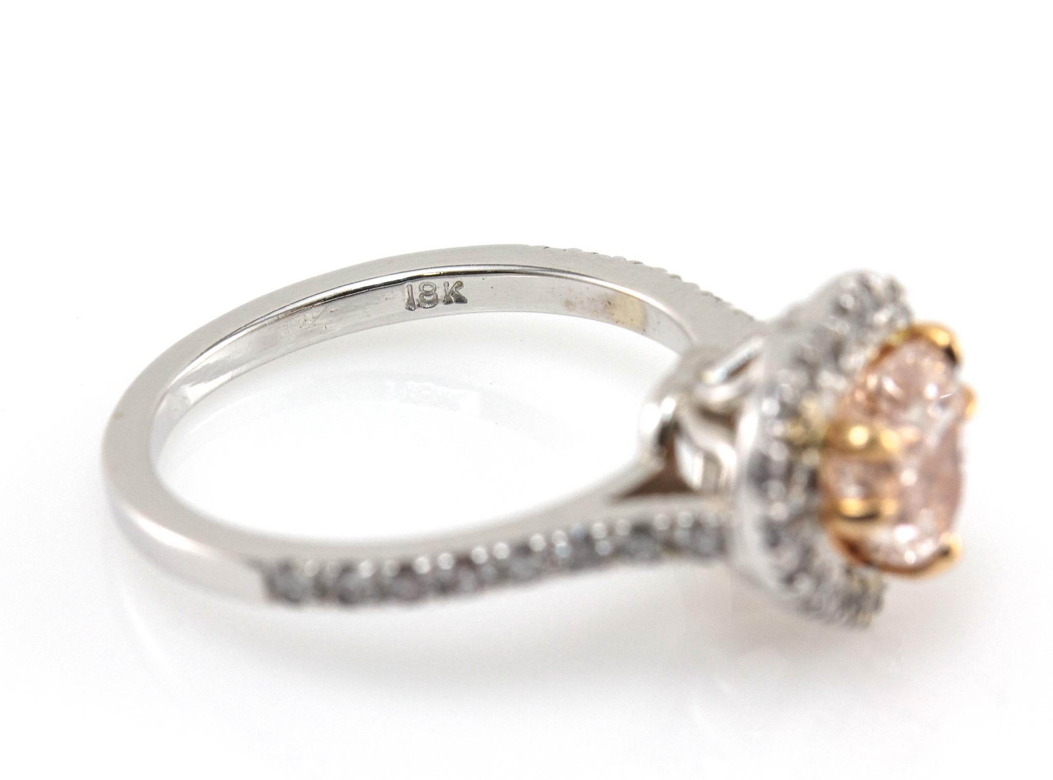 GIA Certified 1.32 Carat Pink Heart Shape Diamond With Halo 18K White Gold Ring In Good Condition In Boca Raton, FL