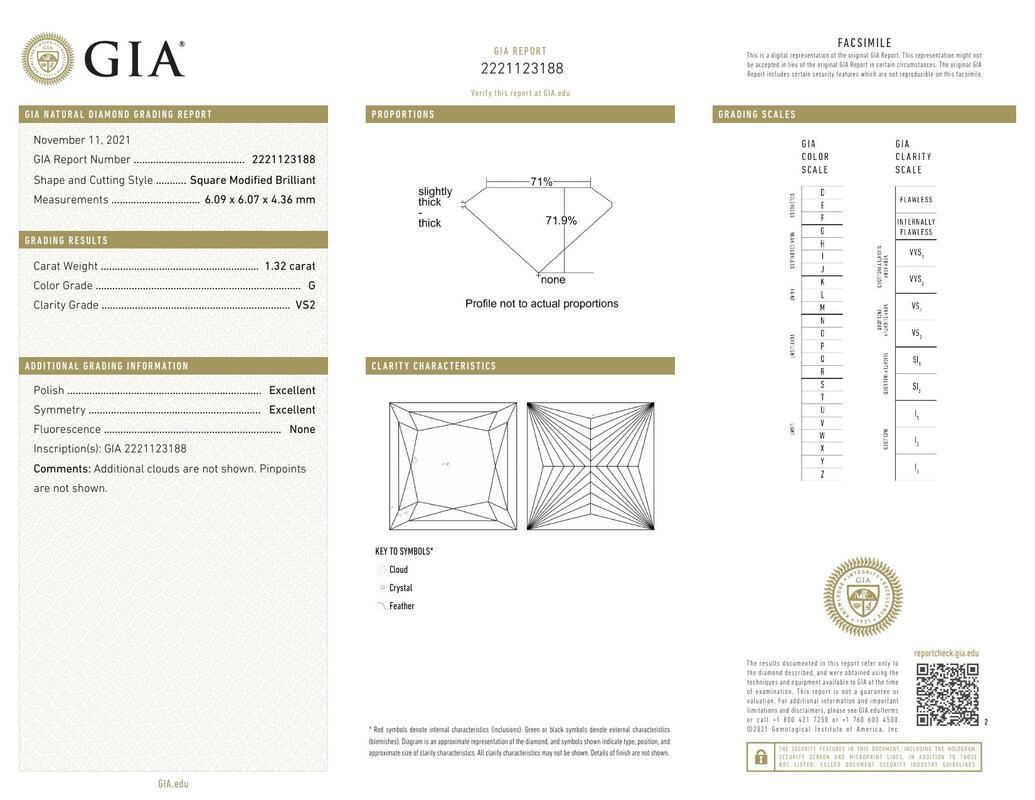 Contemporain Bague diamant cathédrale certifié GIA 1.32 carat Princess Channel en vente