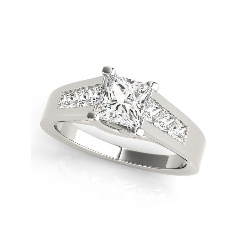 Taille princesse Bague diamant cathédrale certifié GIA 1.32 carat Princess Channel en vente
