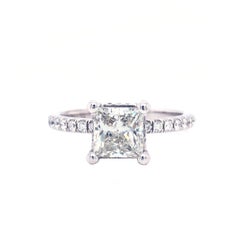 14K White Gold Classic Pave Diamond 1.32 Carat GIA Certified Princess Cut Ring